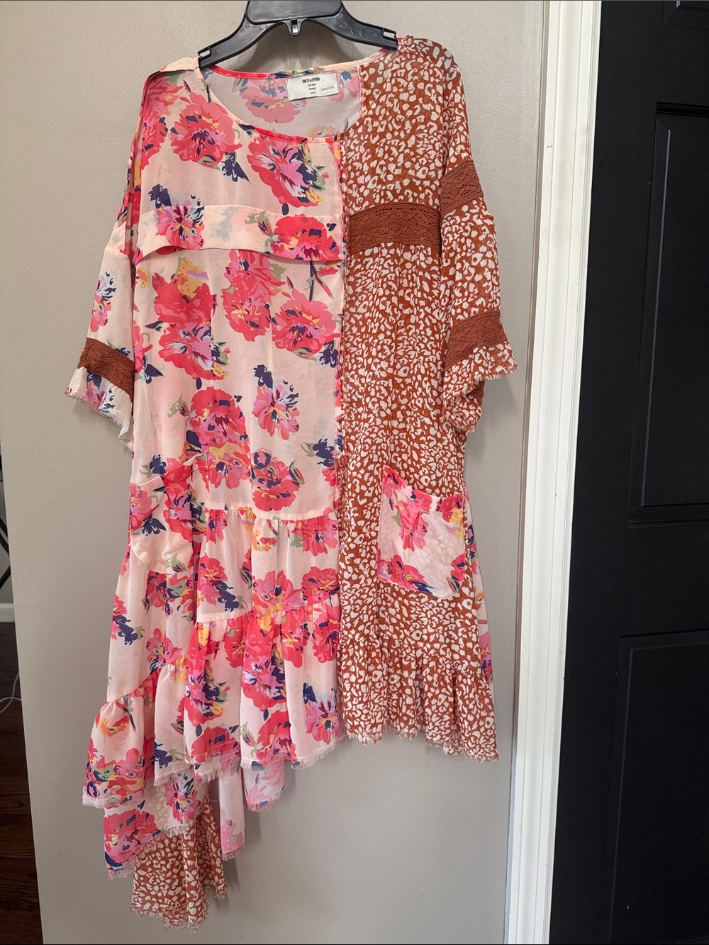 One Teaspoon Pink Floral and Rust Patchwork Tunic